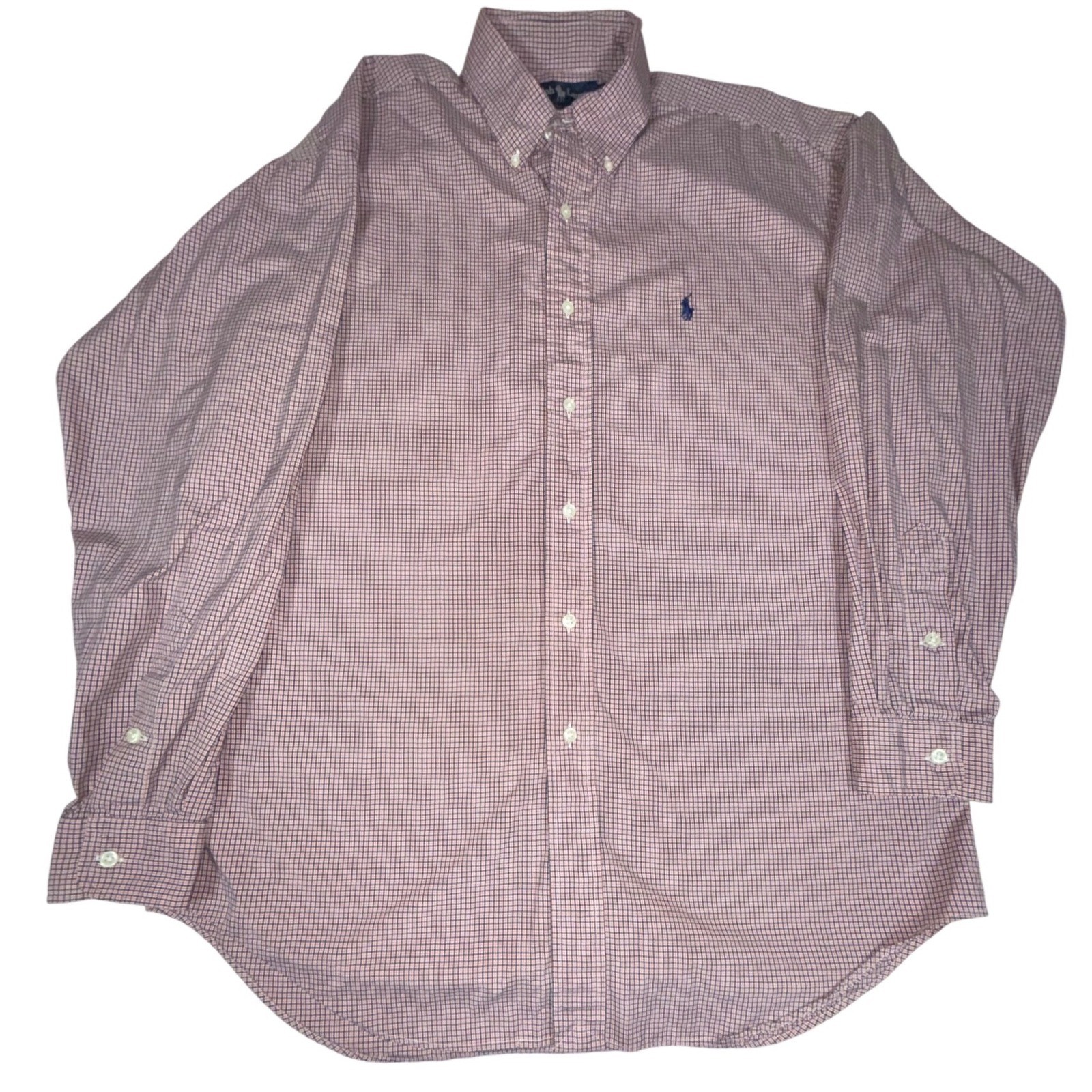 Polo Ralph Lauren Blake Shirt Men's M Orange Navy Gingham 2-Ply Cotton