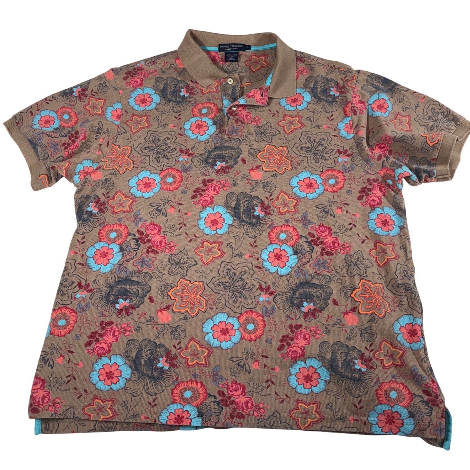 Daniel Cremieux Collection Men's XL Brown Floral Tailored Fit 100% Cotton Polo