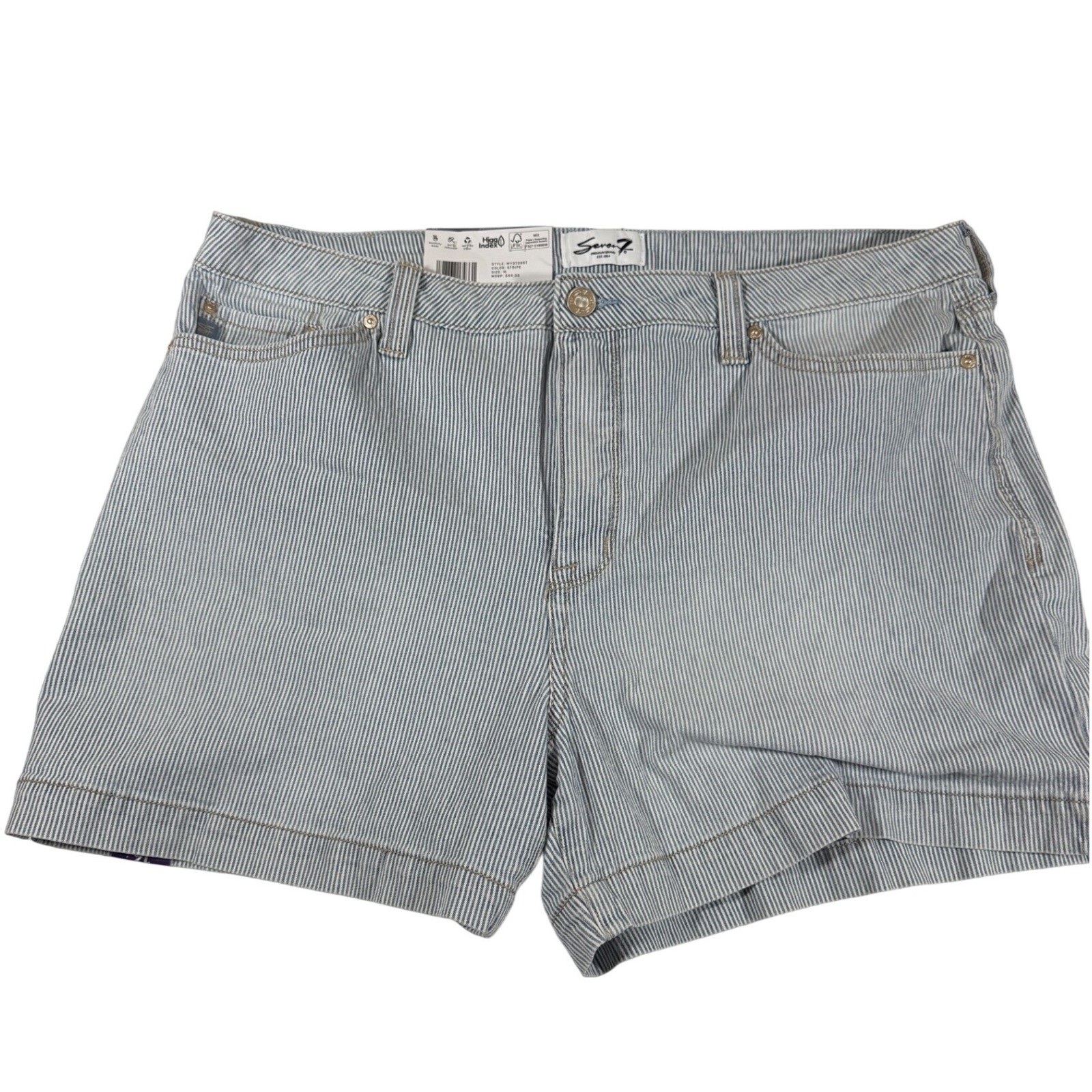 NWT Seven7 High Rise Weekend Denim Shorts Women's 16 Blue White Stripe MY3738ST