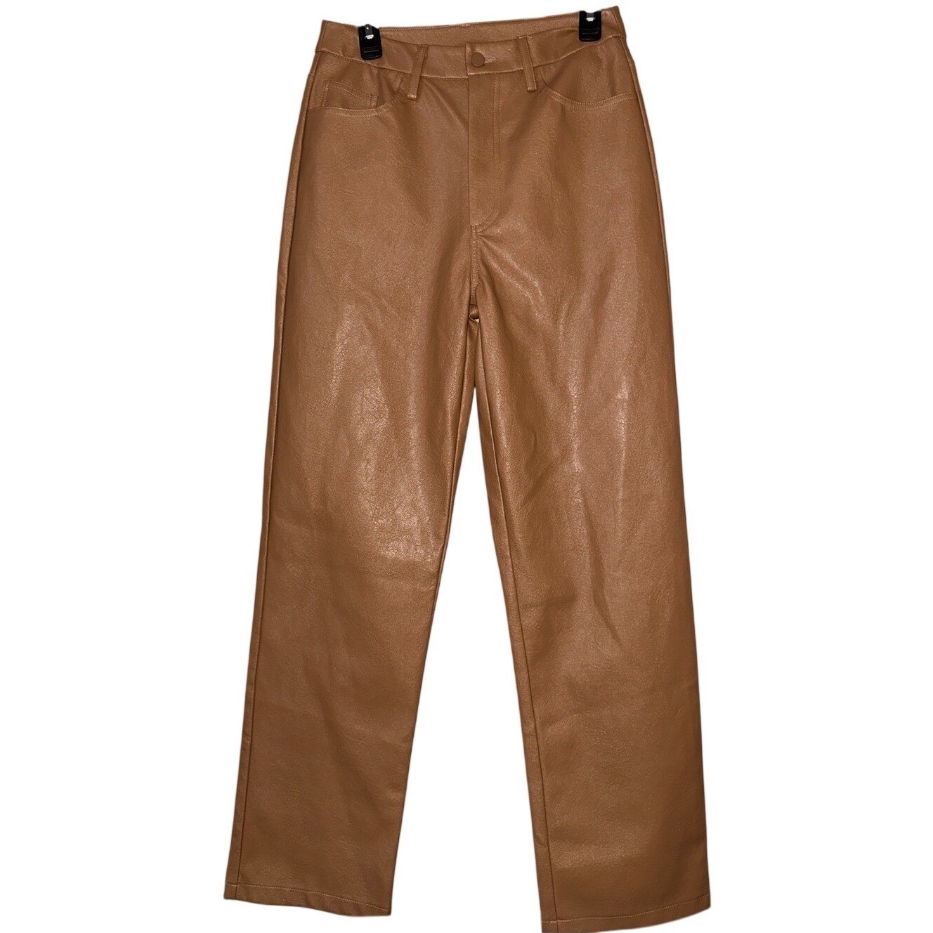 Kendall & Kylie Women's M Brown Faux Leather Straight Leg Pants 29.5" Inseam