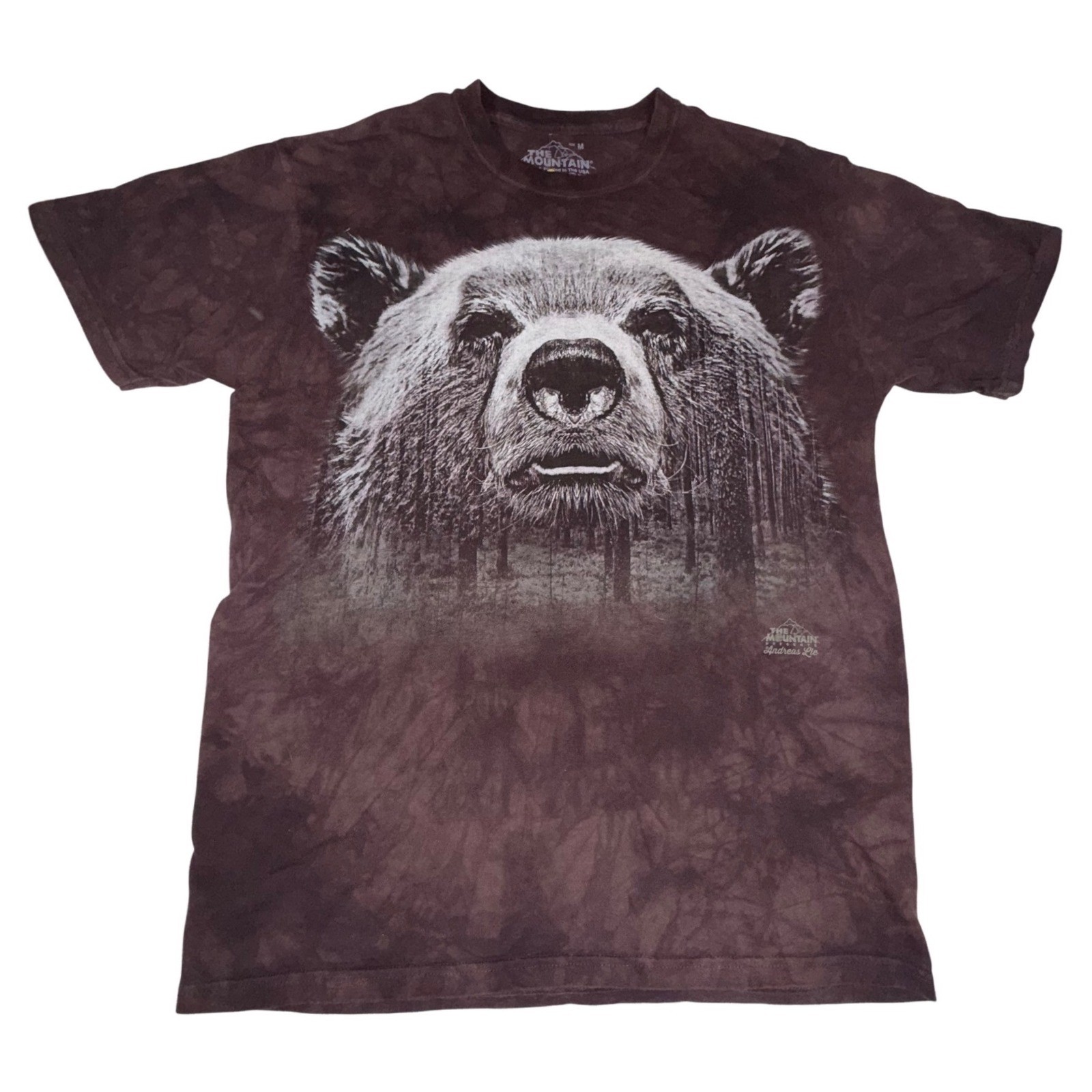 The Mountain Andreas Lie Bear Graphic T-Shirt Medium Brown Tie Dye Cotton