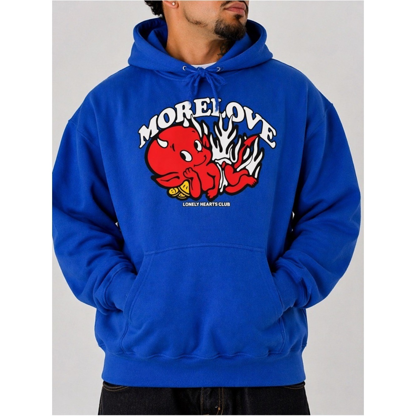 Lonely Hearts Club Adult 3XL Blue More Love Devil Graphic Hoodie 29" Pit to Pit