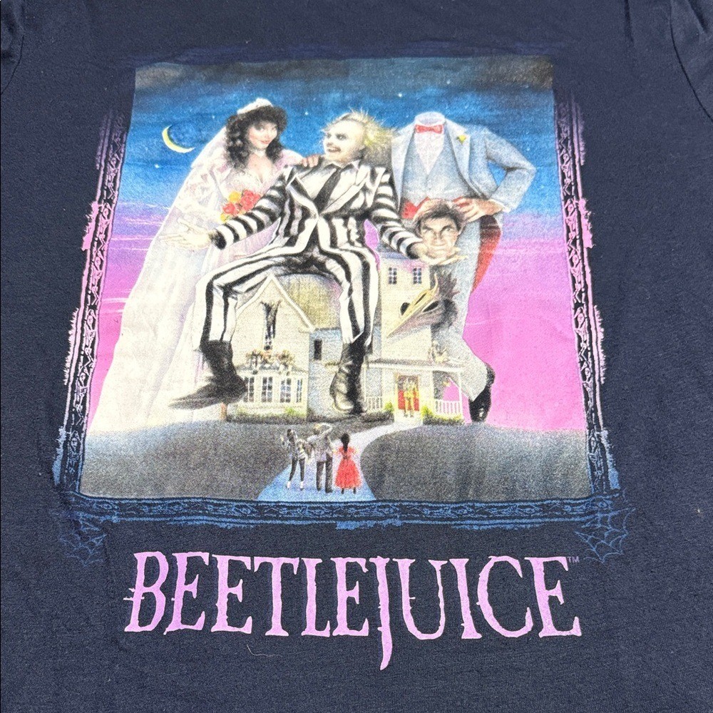 Beetlejuice Women's XXL 19 Navy Movie Poster Graphic Hi-Low T-Shirt
