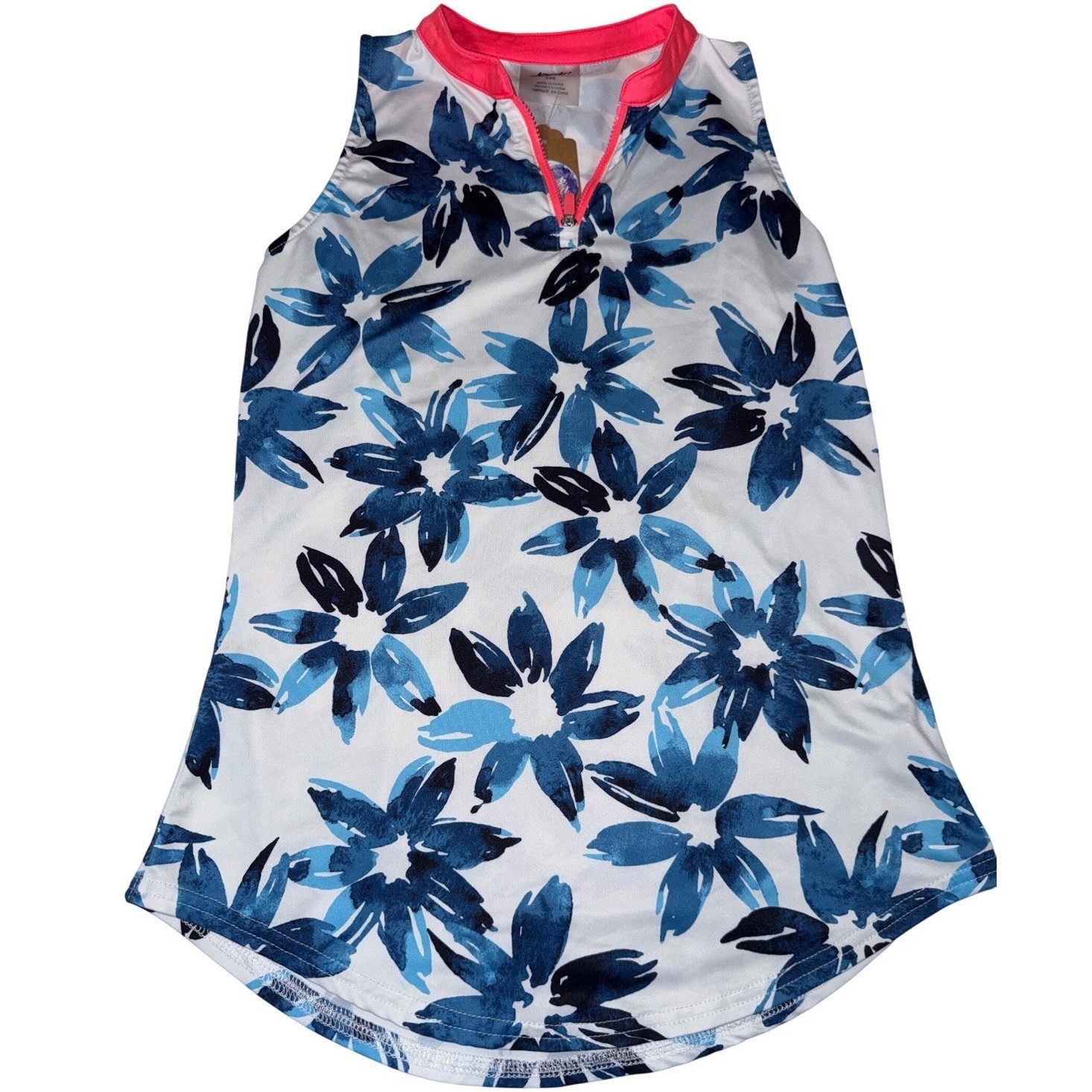 Jofit Women's XXS Blue Floral Golf Top Sleeveless Quarter Zip Mock Neck