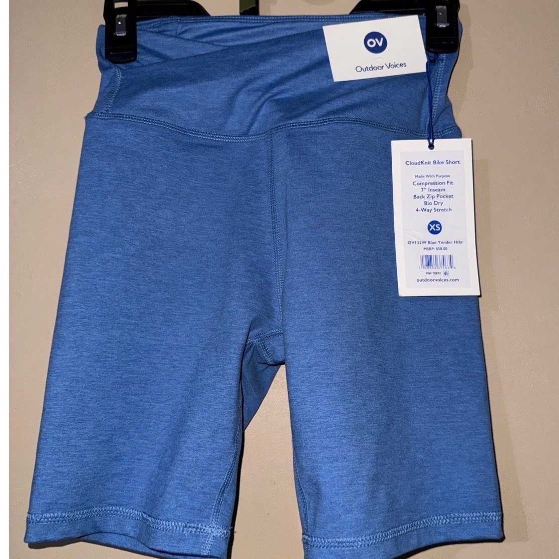 Outdoor Voices CloudKnit Women XS Blue Yonder 7" Bike Shorts OV132W NWT