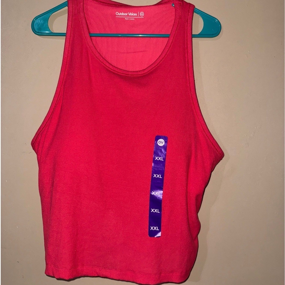 Outdoor Voices Rib Knit Tank Women XXL Petunia Pink OV113W Shelf Bra NWT