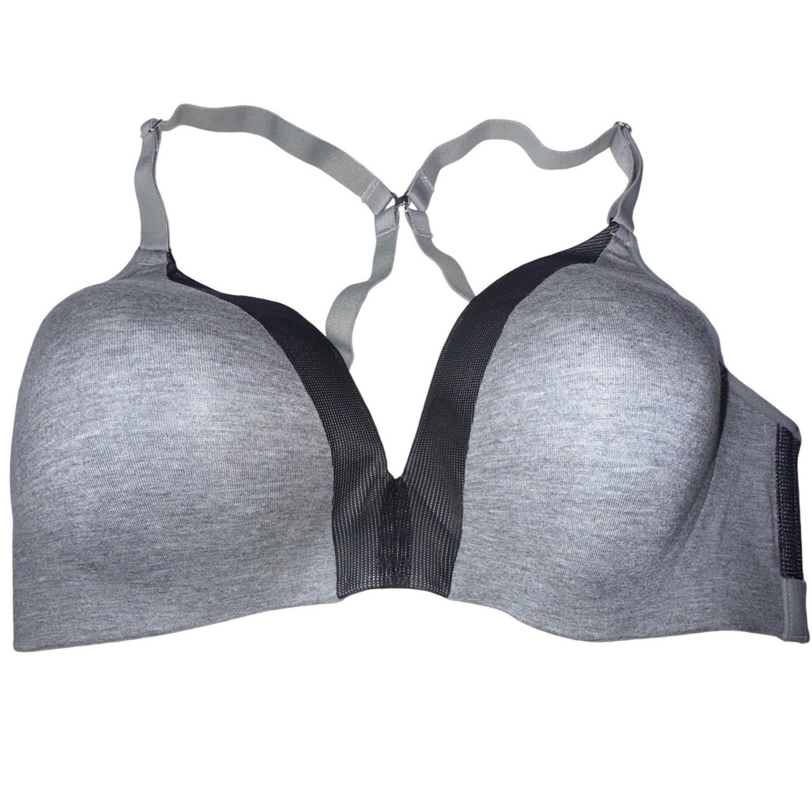Lively 45578 All-Day Deep V No-Wire Bra 38D Gray Black J-Hook NWT