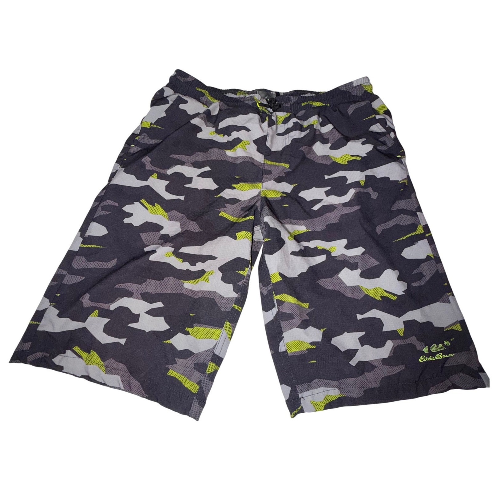 Eddie Bauer Boys XL 18/20 Gray Camo Mesh-Lined Active Shorts Zip Pocket