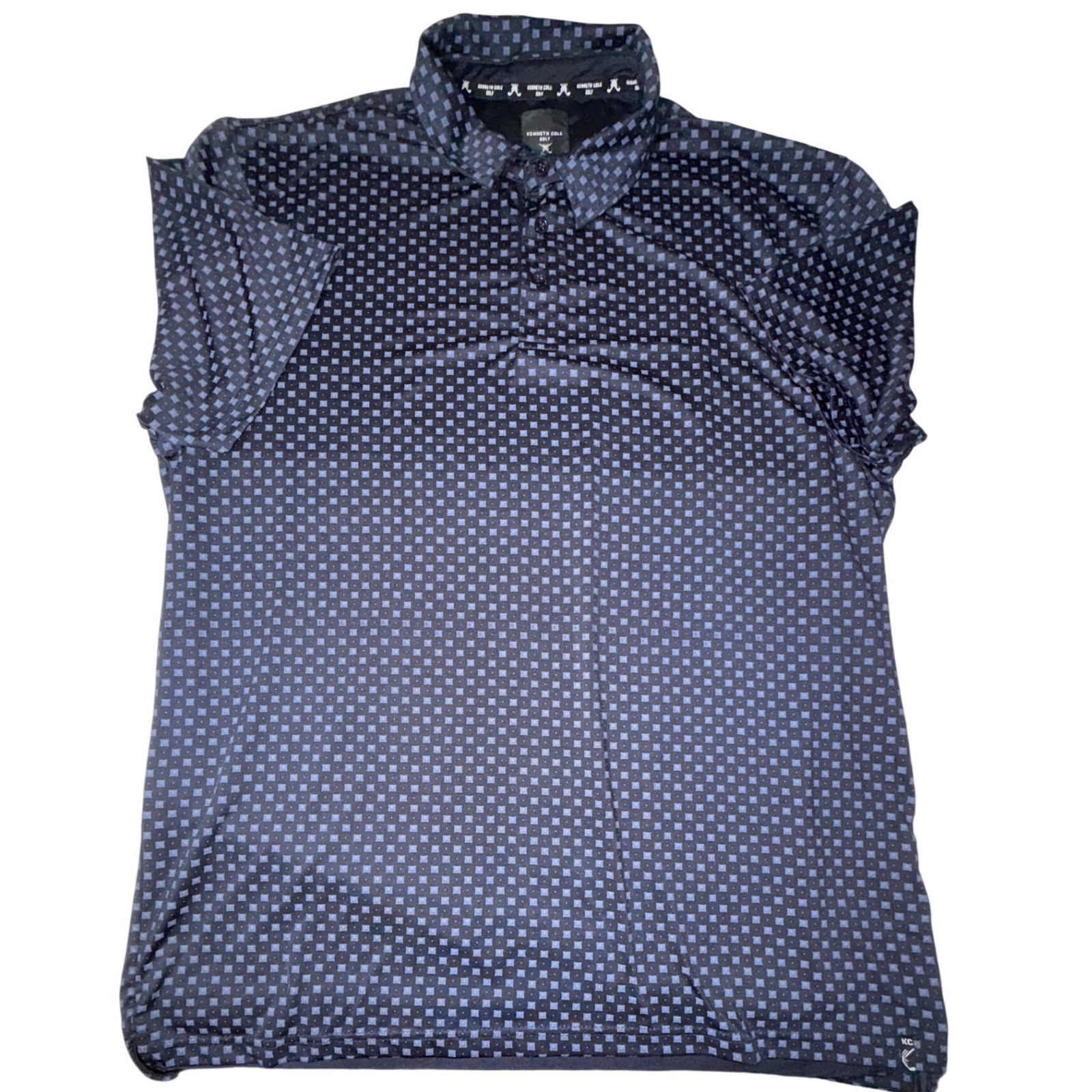 Kenneth Cole Golf Men's XL Navy Geometric Stretch Performance Polo 49x31.5