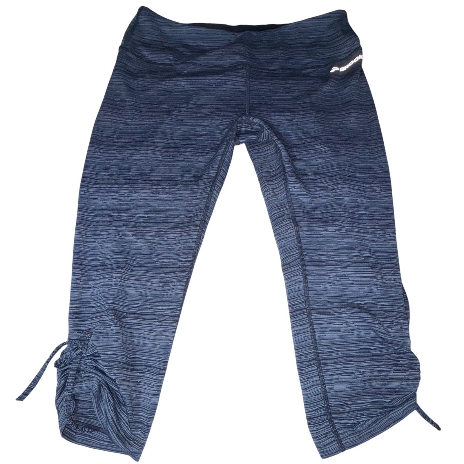 Brooks Urban Run Capri Leggings Womens M Blue Stripe Cinch Hem Equilibrium