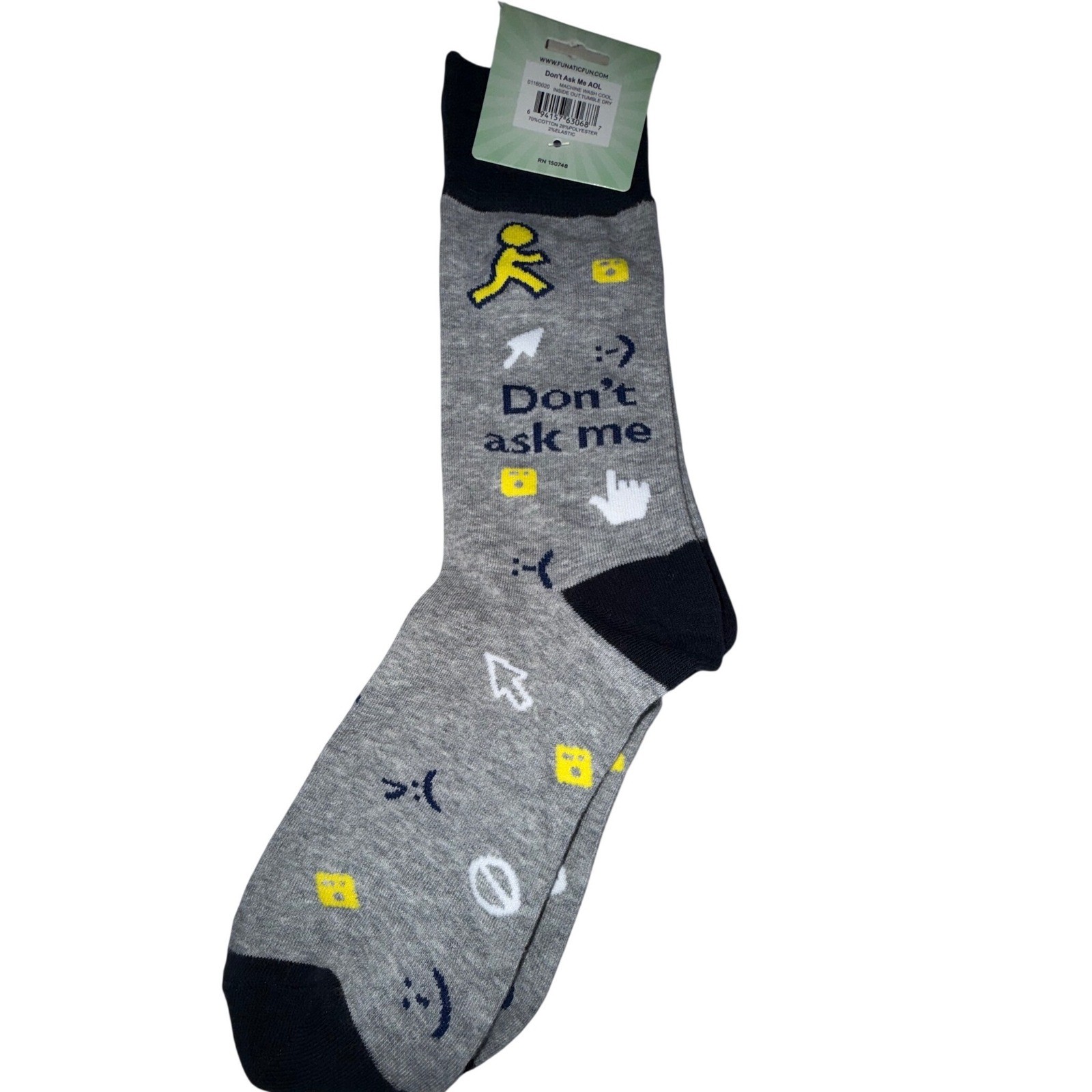 Funatic Don't Ask Me I Still Use AOL Gray Novelty Crew Socks NWT 01160020