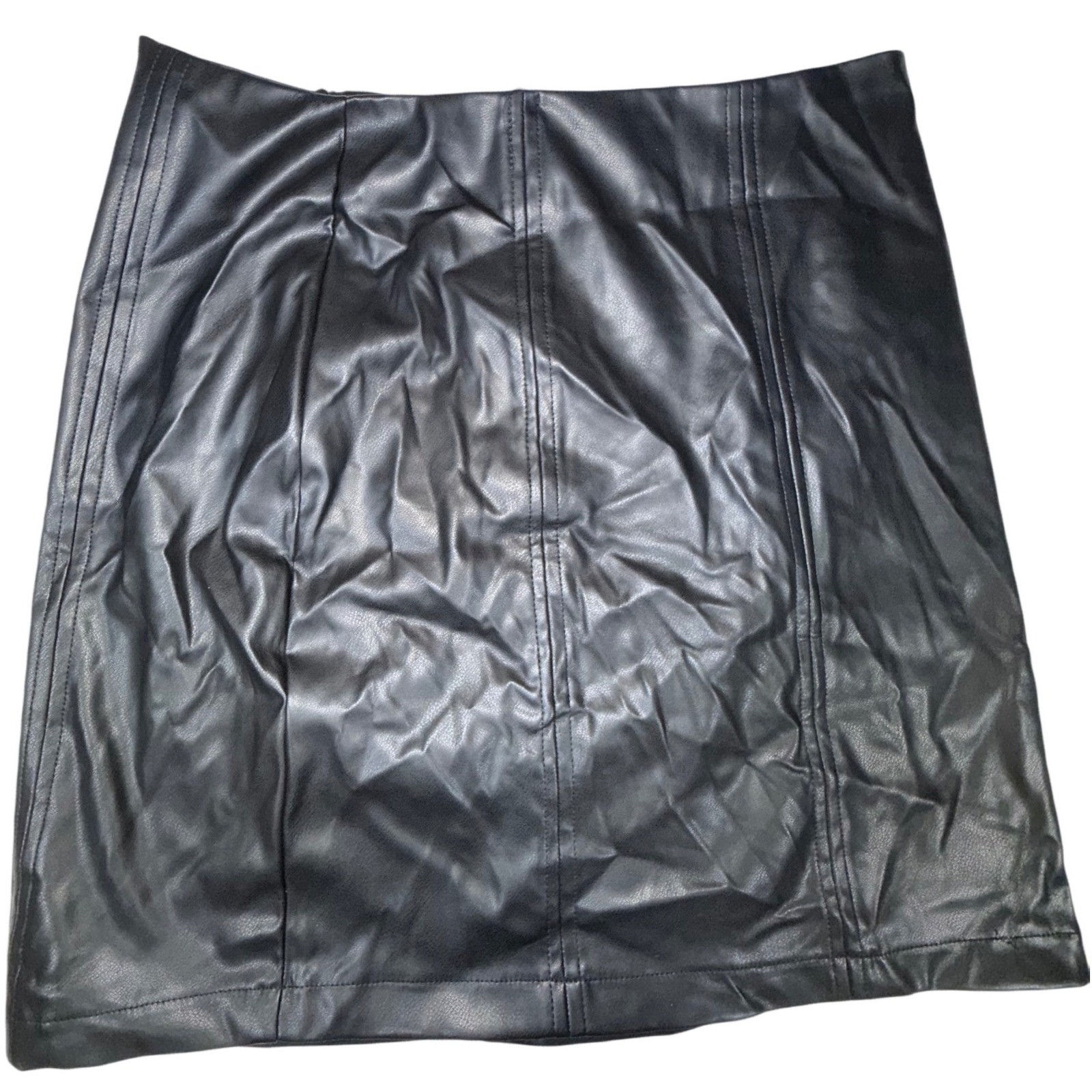 MANGOPOP Womens M Black Faux Leather High Waist Mini Pencil Skirt Side Zip