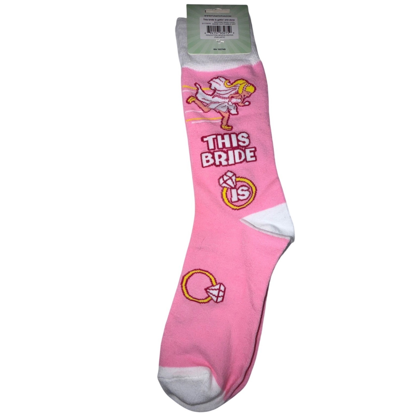 Funatic This Bride Is Gettin' S*** Done Crew Socks Pink White NWT 01170076