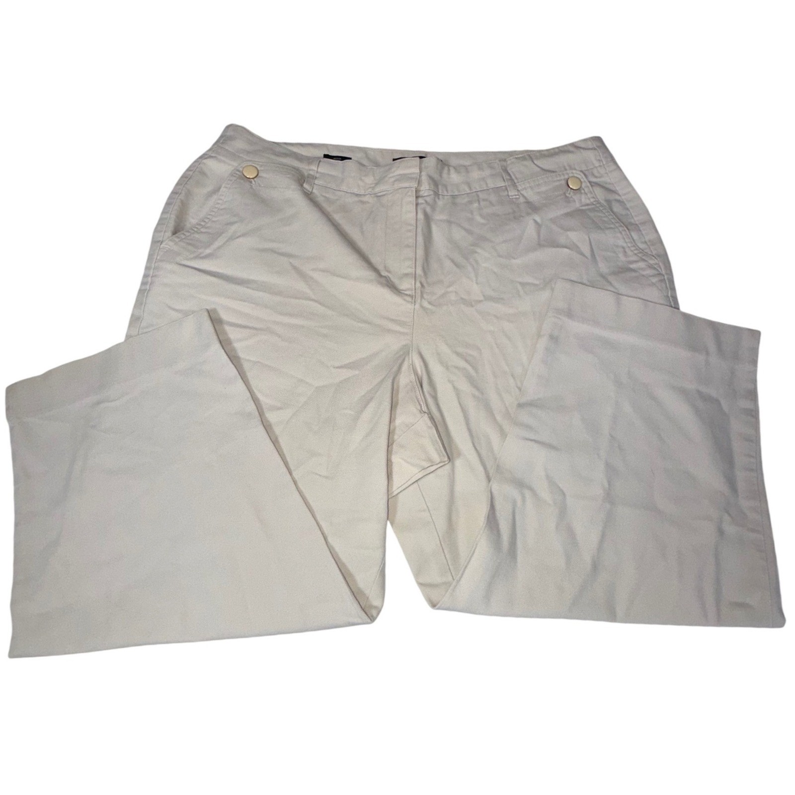 Talbots Petites Womens 16P Beige Wide Leg Cropped Pants Button Pocket Detail