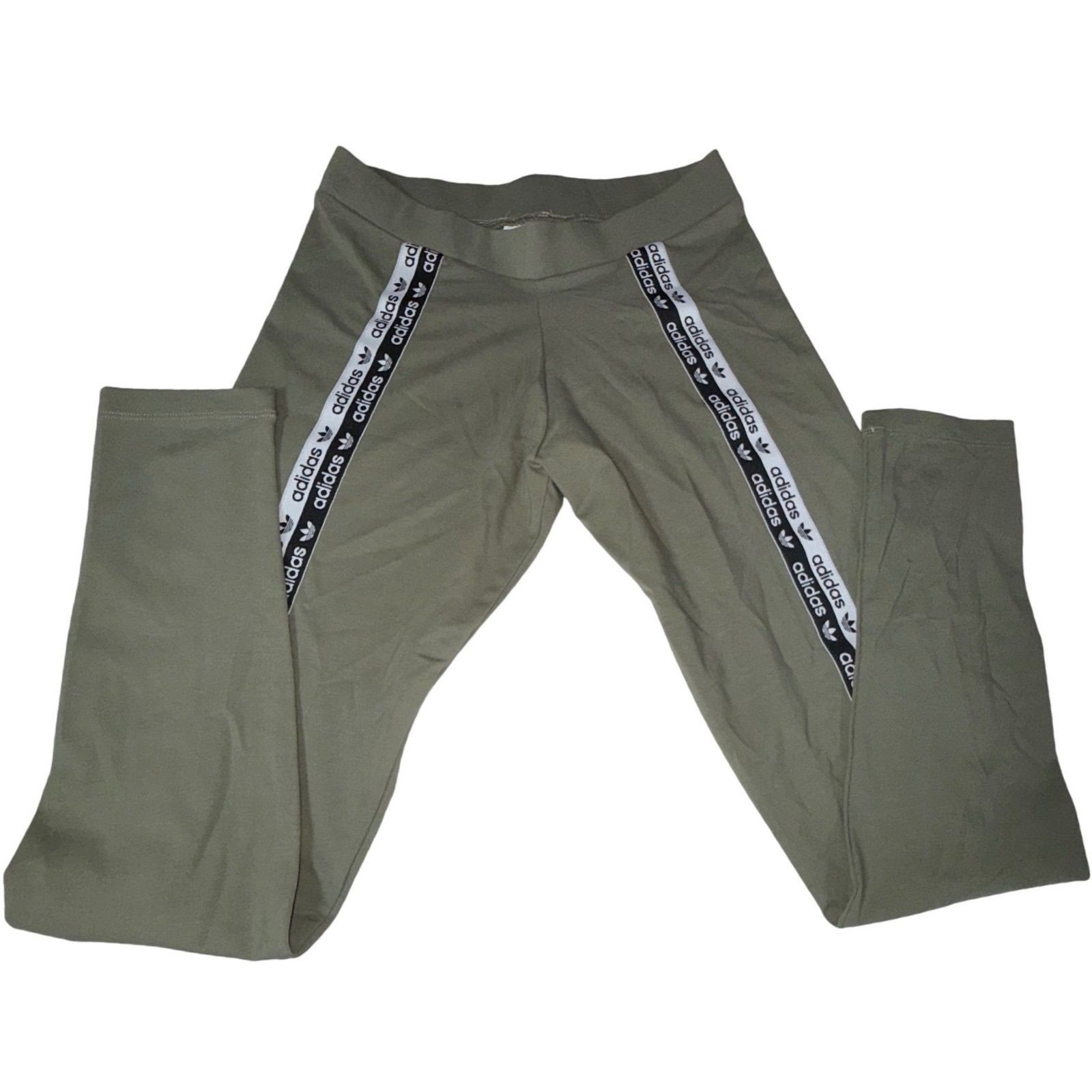 Adidas Originals Womens S Olive Green Trefoil Logo Tape Ankle Leggings
