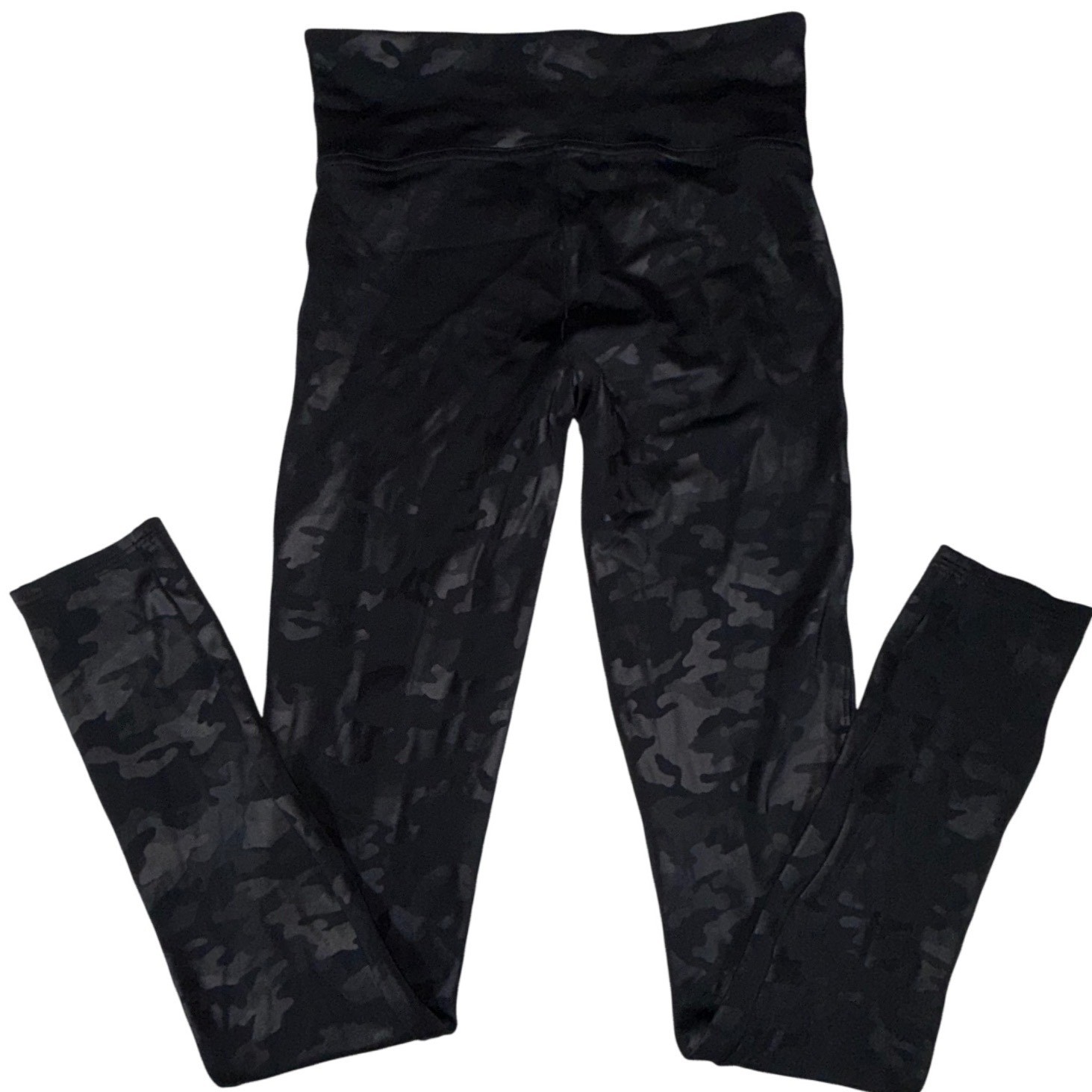SPANX Womens S Faux Leather Camo Leggings Matte Black High Rise 20185Q