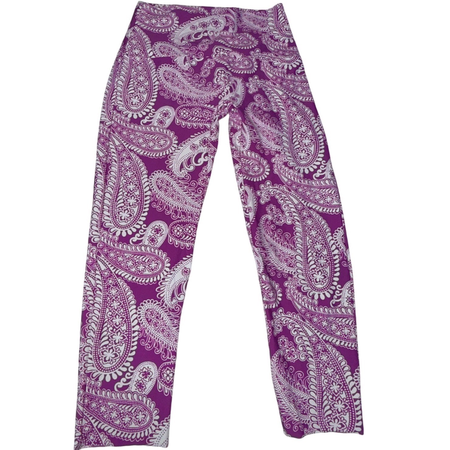 K-Deer Womens M Purple White Paisley Capri Yoga Leggings 18 Inseam USA