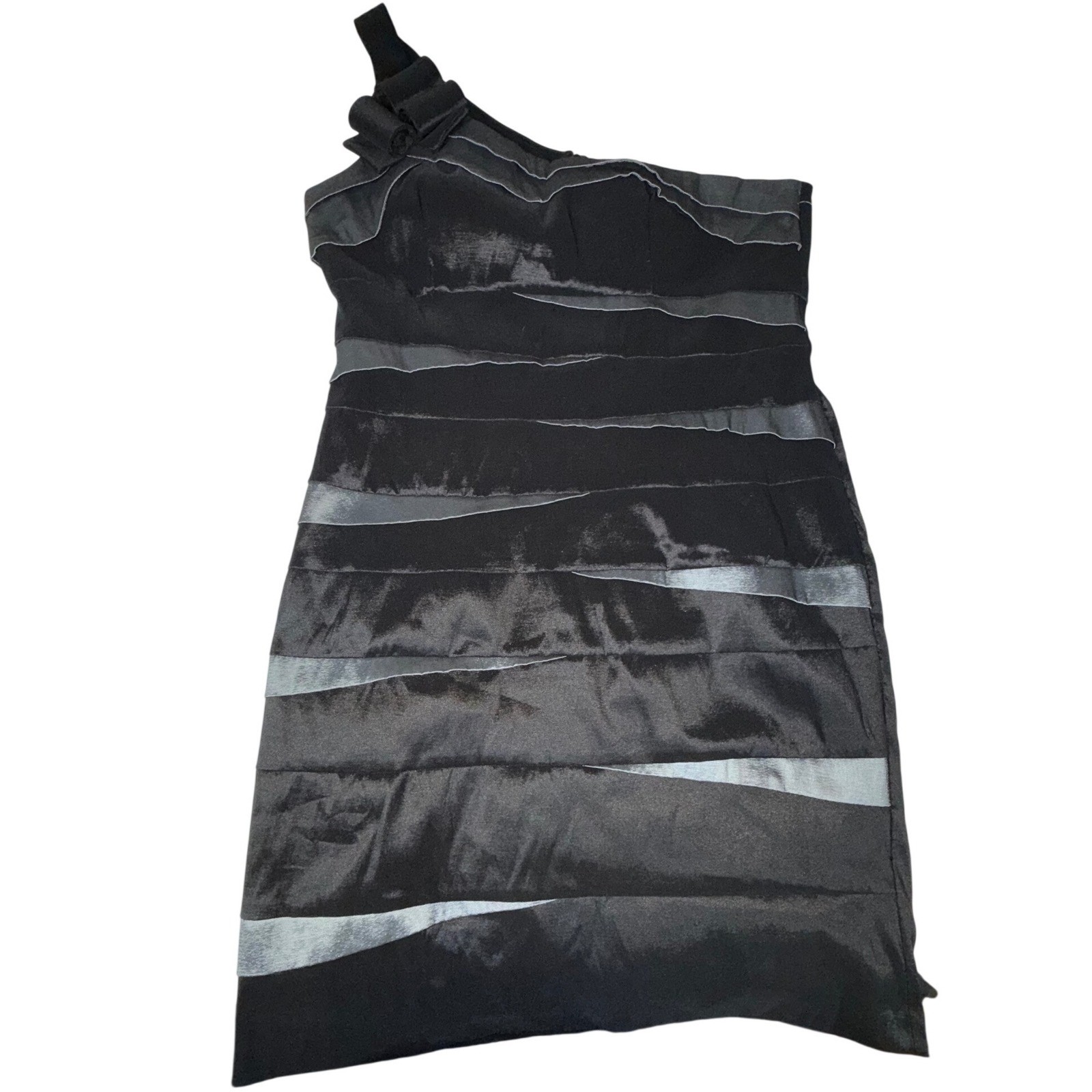 NWT Scarlett Modern Social Womens 14 One Shoulder Bow Cocktail Dress Black