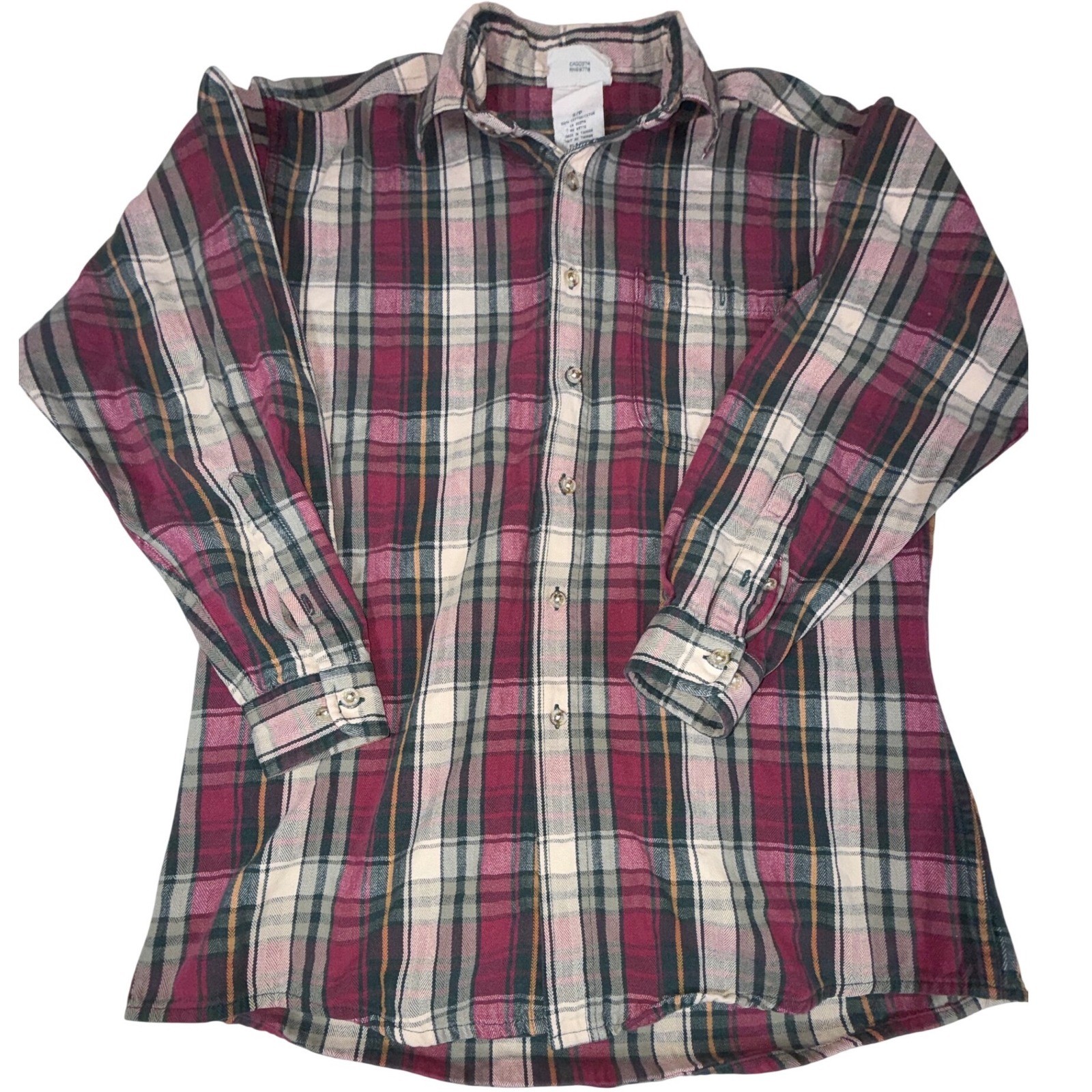 Northern Reflections Womens S Burgundy Green Plaid Cotton Flannel Button Shirt