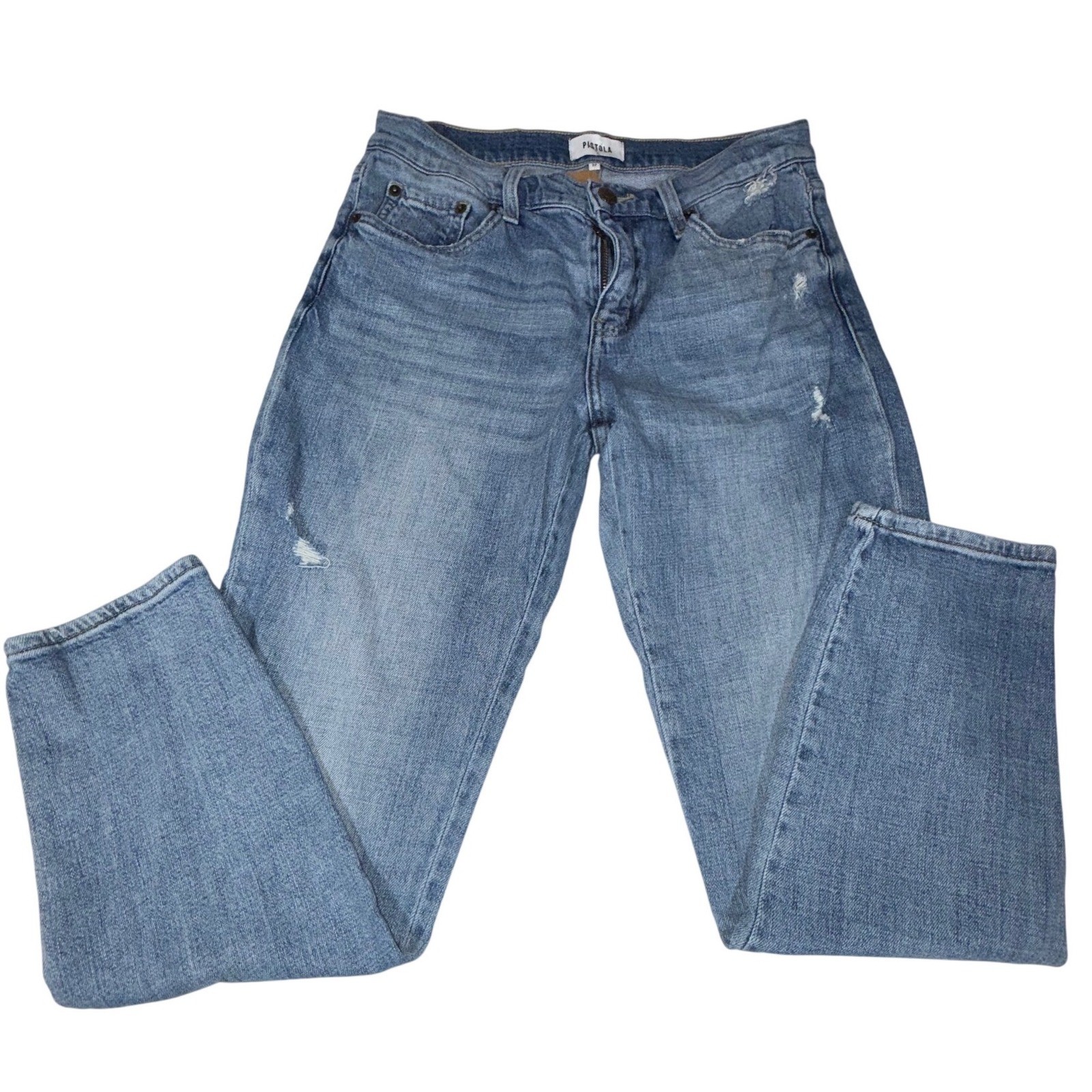 Pistola Womens 27 Blue Medium Wash Distressed Tapered Cropped Jeans 25 Inseam