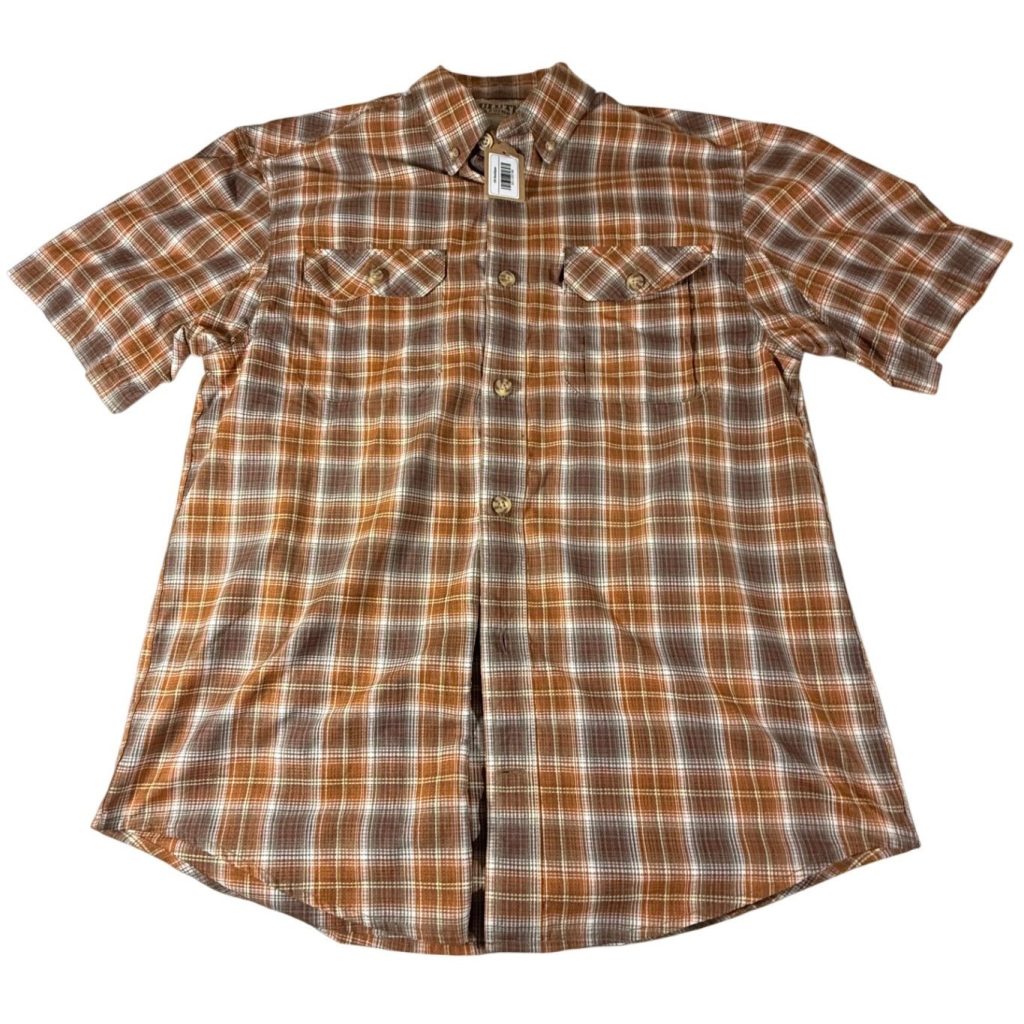 Duluth Trading Co Breezeshooter Men's M Orange Plaid Standard Fit Shirt