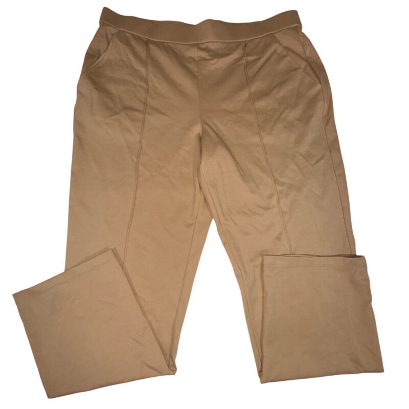 Elements Isaac Mizrahi Live! Pintuck Straight Leg Pants Womens L Tan Stretch