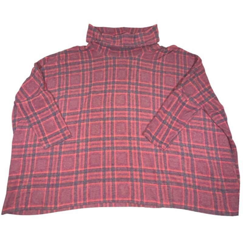 Lane Bryant Plaid Turtleneck Poncho Top Womens 18/20 Red Oversized Draped Cozy