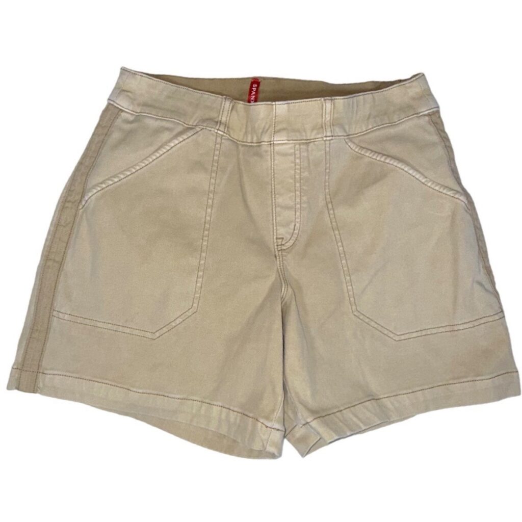 Spanx Stretch Twill Pull On Shorts Womens Medium Khaki Tan Comfort Waist