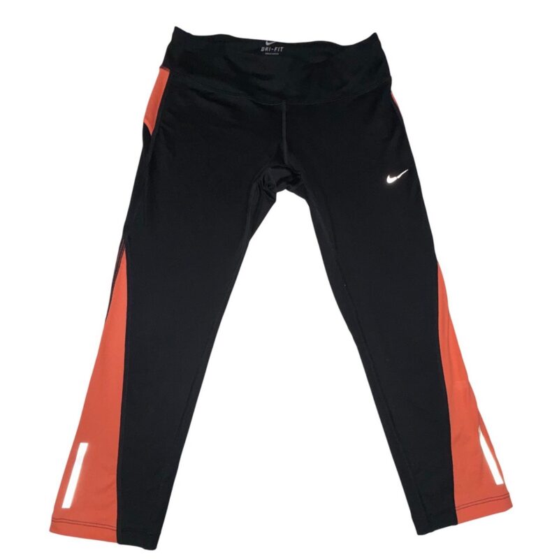 Nike Dri-FIT Running Leggings Womens Medium Black Orange Zipper Pocket