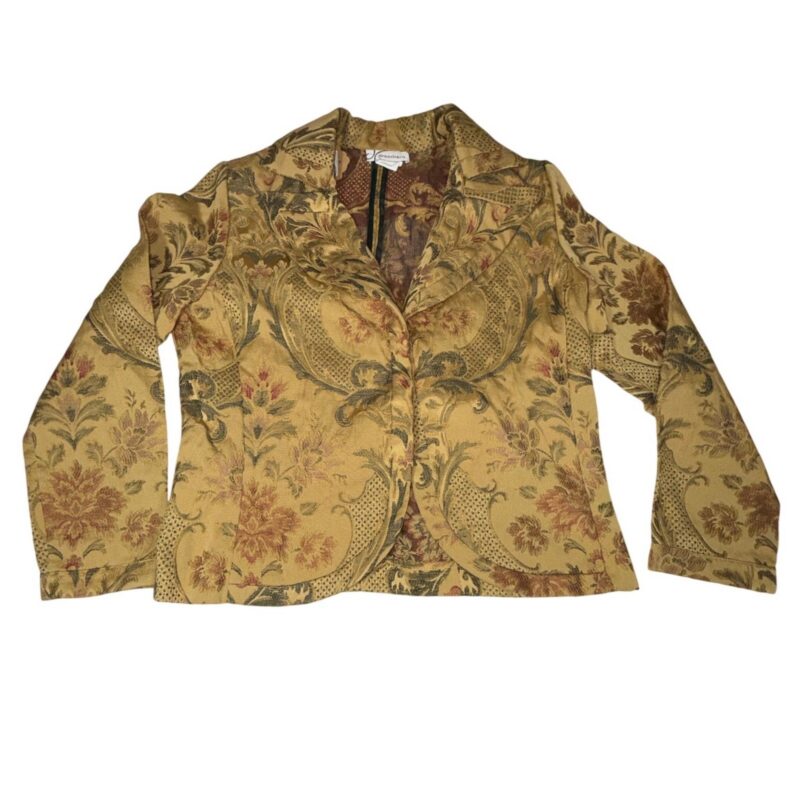 Dressbarn Floral Tapestry Jacquard Blazer Womens 10 Gold Made in USA Vintage