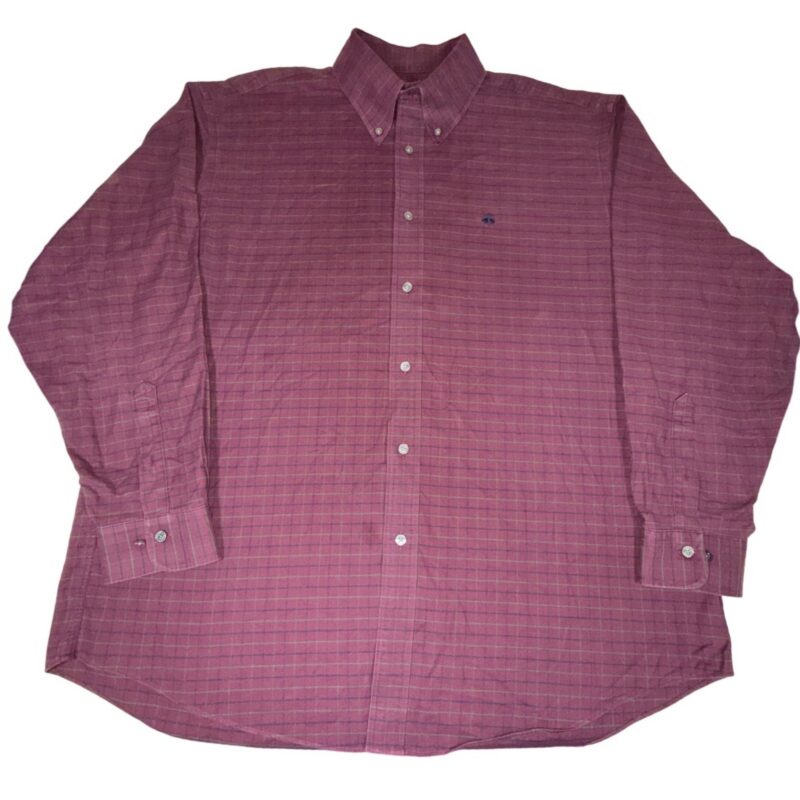 Brooks Brothers Madison Relaxed Fit Non-Iron Shirt Mens XL Burgundy Check