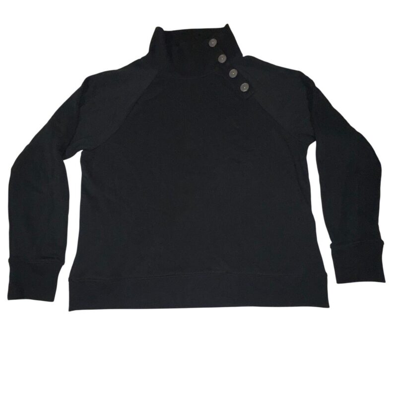 J.Crew Button-Neck Fleece Sweatshirt Womens Size M Black Mock Neck Raglan Sleeve