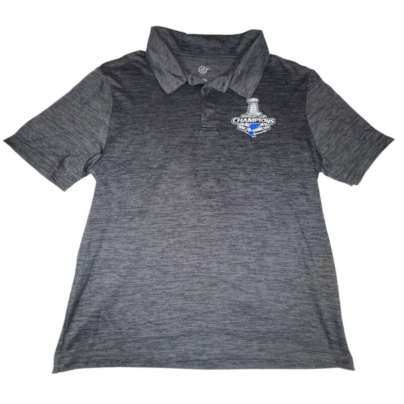 NHL St Louis Blues 2019 Stanley Cup Champions Polo Mens L Gray Heathered Shirt