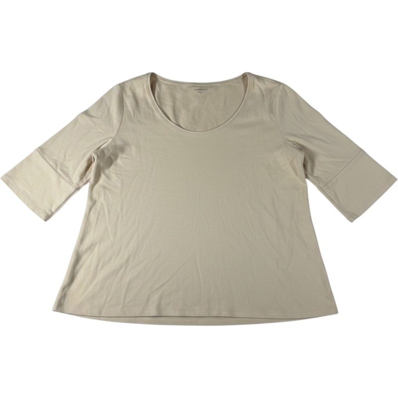 Eileen Fisher Woman 1X Beige Jersey Knit Scoop Neck 3/4 Sleeve Relaxed Top