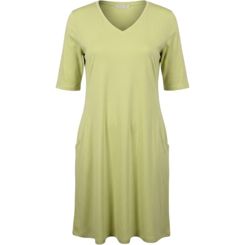 Eileen Fisher XXS Lime Green Cotton Stretch V-Neck Pocket Dress F19OJ