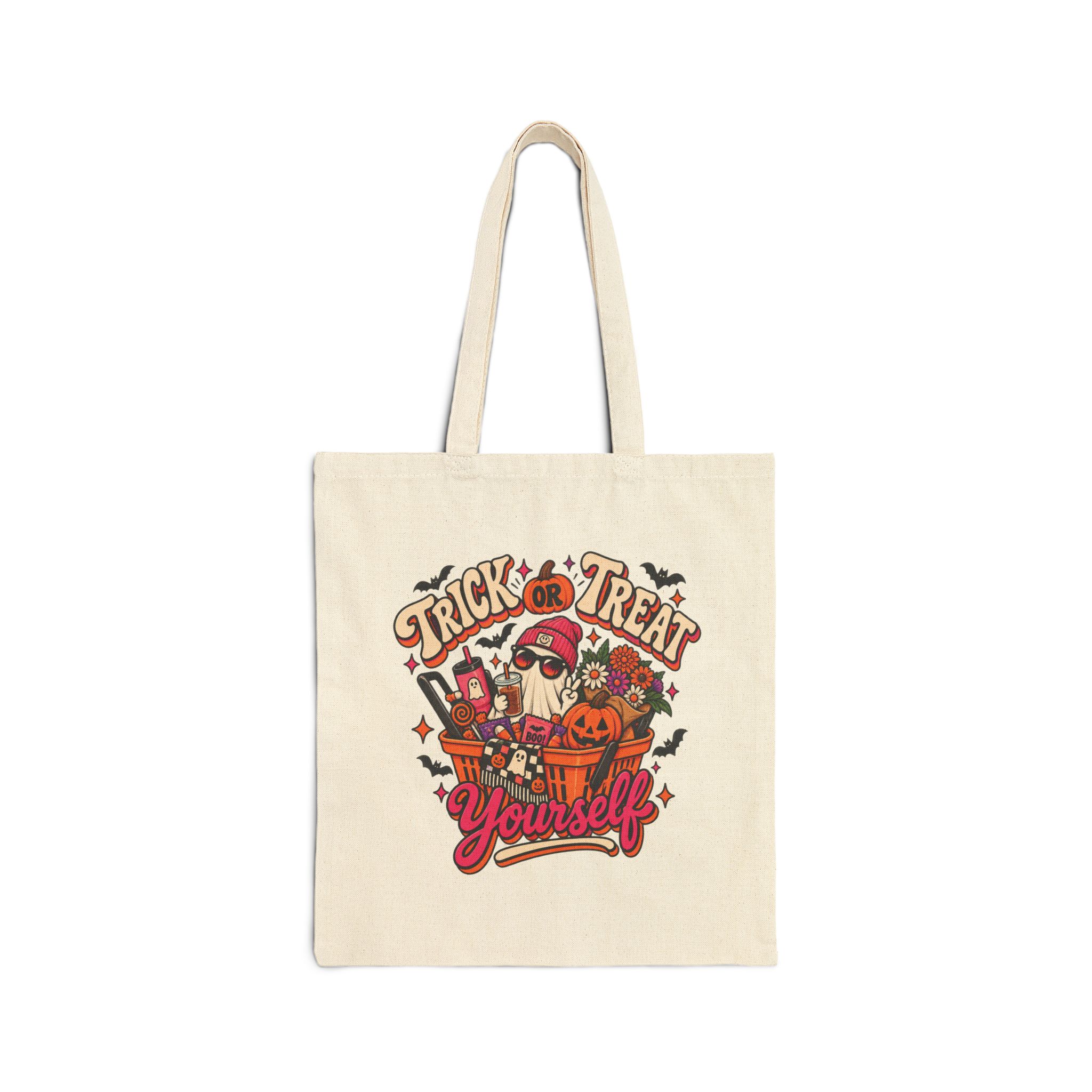 Tote Bag — "Trick or Treat Yourself" Halloween Cotton Canvas Tote in Natural