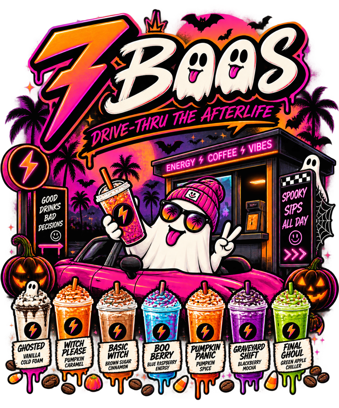 Ghost Arcade Hoodie — "7 Boos" Retro Gaming Horror Pullover original artwork detail
