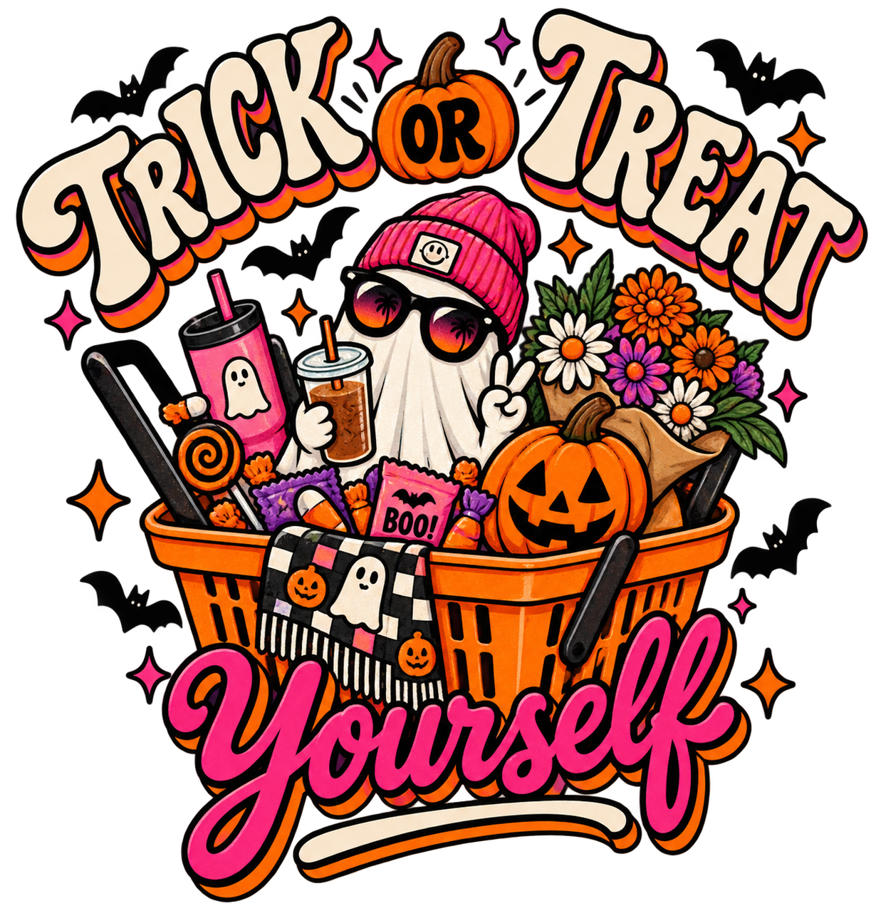 Tote Bag — "Trick or Treat Yourself" Halloween Cotton Canvas Tote original artwork detail