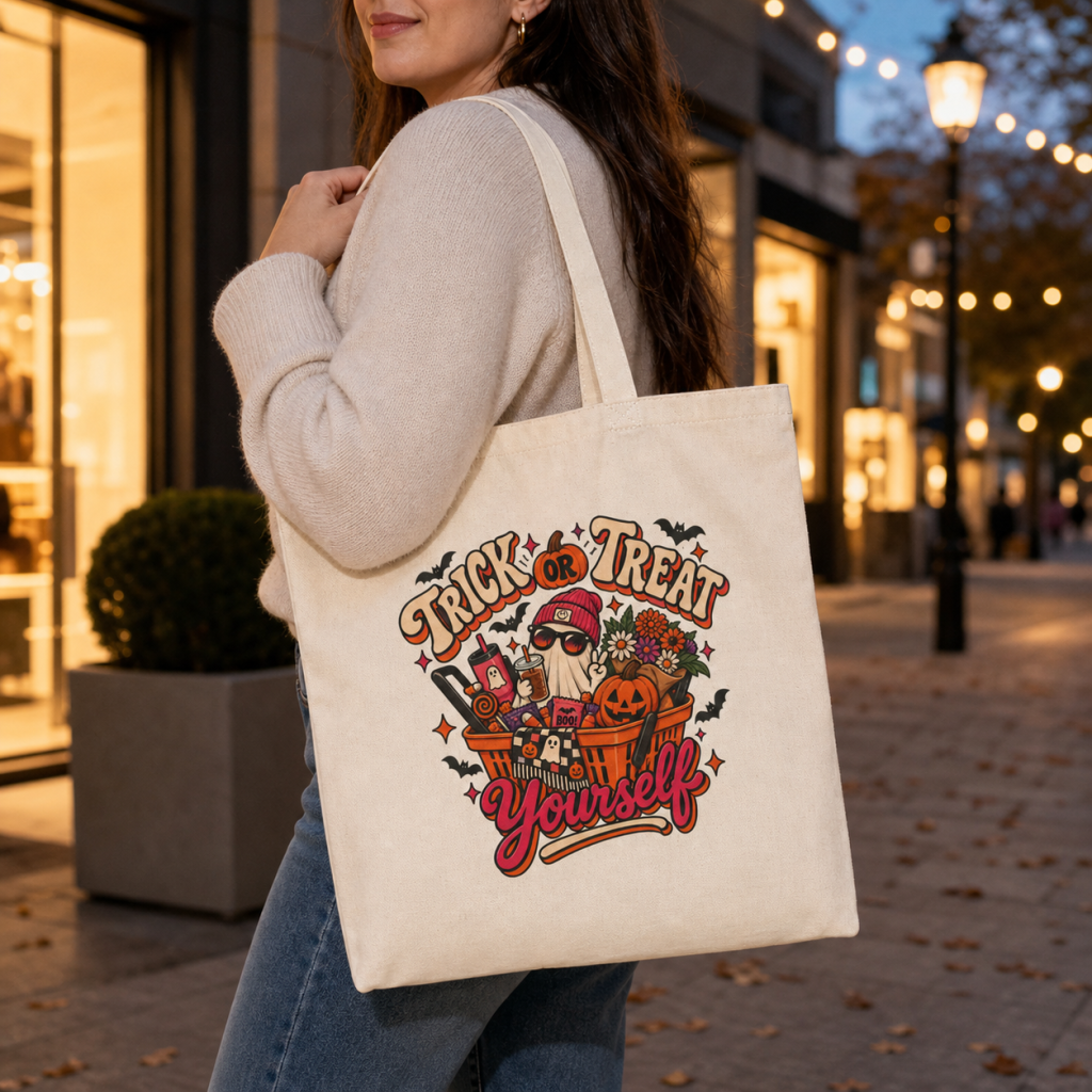 Tote Bag — "Trick or Treat Yourself" Halloween Cotton Canvas Tote