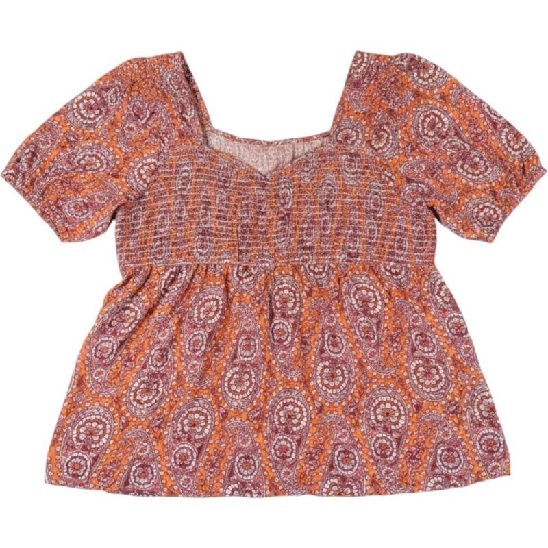 NWT Mason & Belle XXL Orange Paisley Smocked Rayon Babydoll Peplum Top