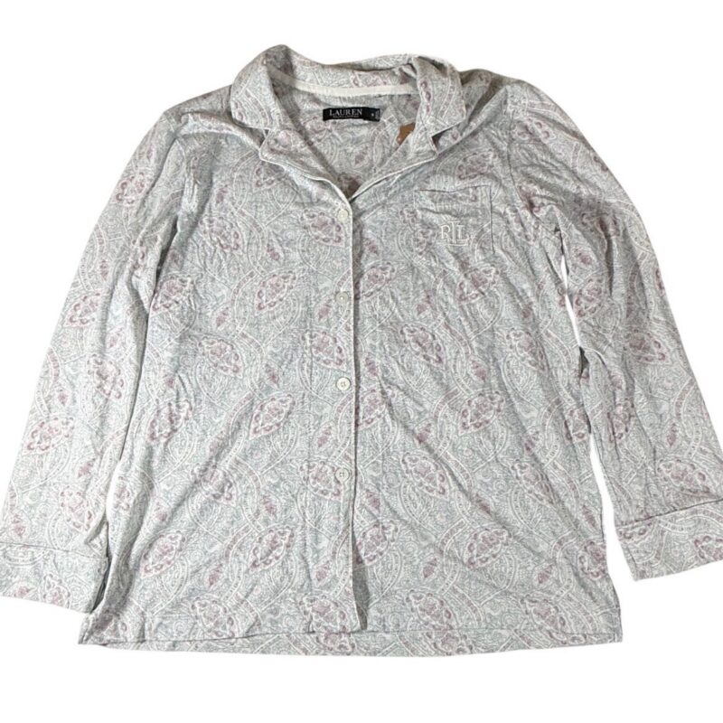Lauren Ralph Lauren 1X Gray Pink Paisley Cotton Viscose Button Pajama Top
