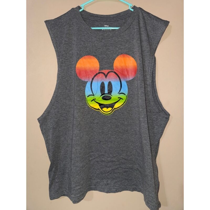 Disney Mickey Mouse Men's XL Gray Rainbow Graphic Muscle Tank 24" Pit to Pit