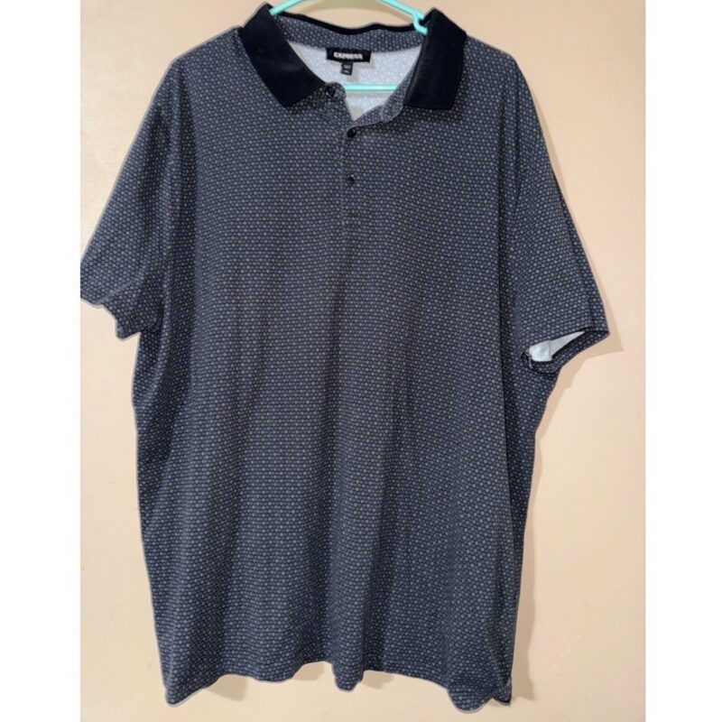 Express Men's XXL Polo Shirt Gray Black Geometric Stretch 26" Pit to Pit