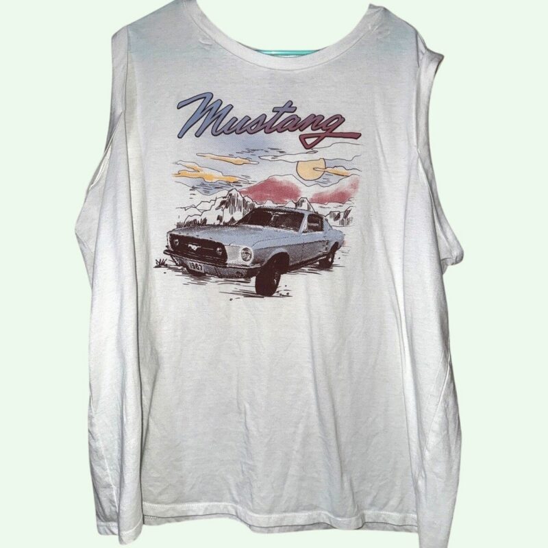 Ford Mustang Women's Plus Size 3/3X White Graphic Muscle Tank 28" Pit to Pit