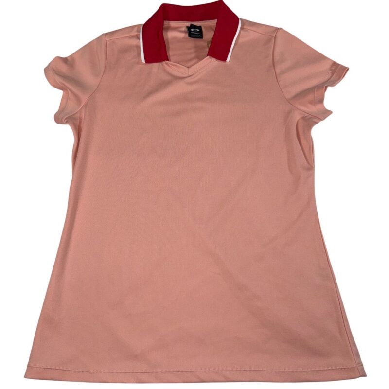 Oakley Performance Fit Women's Golf Polo M Coral Pink Red V-Neck Short Sleeve