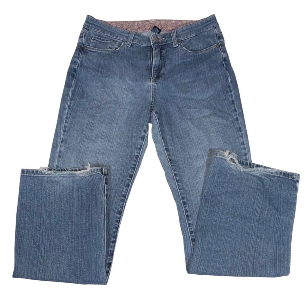 AJ Bootcut Denim Jeans Womens 6S Blue Medium Wash Floral Waistband Stretch