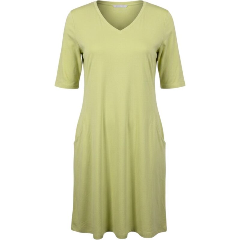 Eileen Fisher XXS Lime Green Cotton Stretch V-Neck Pocket Dress F19OJ